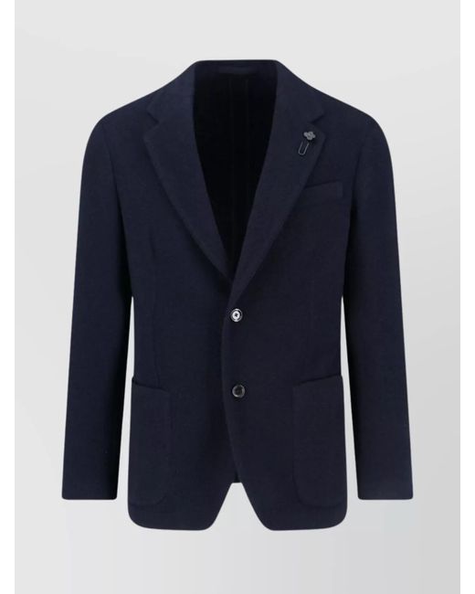 Lardini Blue Lapel Pin Patch Pockets Notch Single-Breasted for men