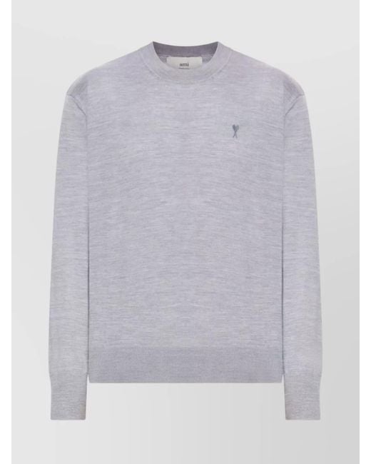 AMI Gray Ribbed Crewneck Cotton Sweater for men