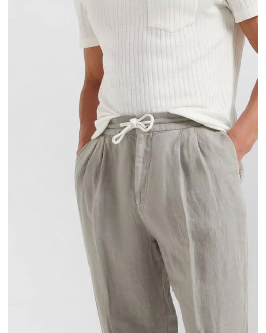 Brunello Cucinelli Blue Linen Tapered Drawstring Track Pants for men