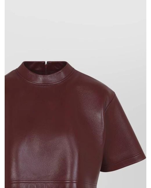Balenciaga Red Cropped Leather Top Mock Neck Design