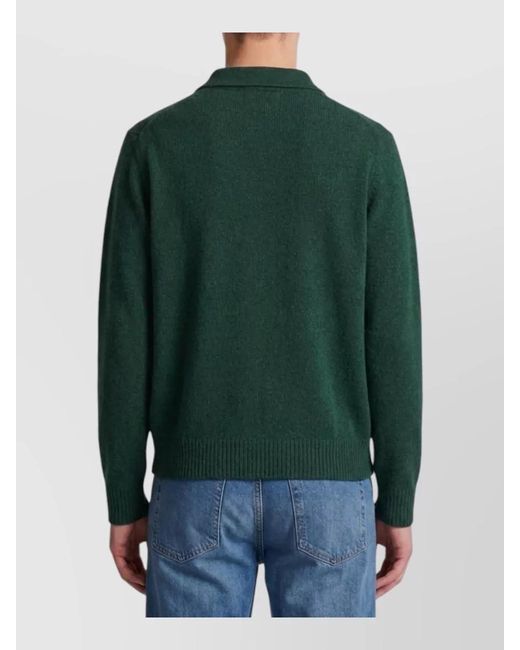 AMI Green Alpaca Knit Long-Sleeve Polo Shirt for men