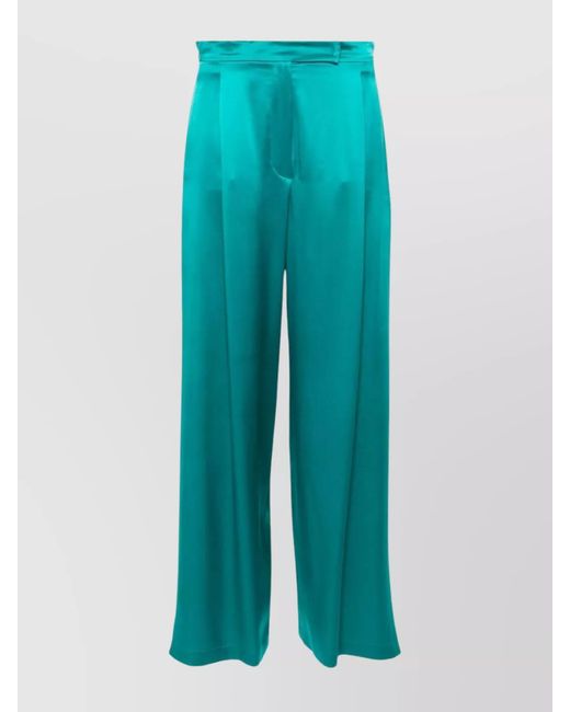 Max Mara Blue Silk High-Rise Wide-Leg Trousers