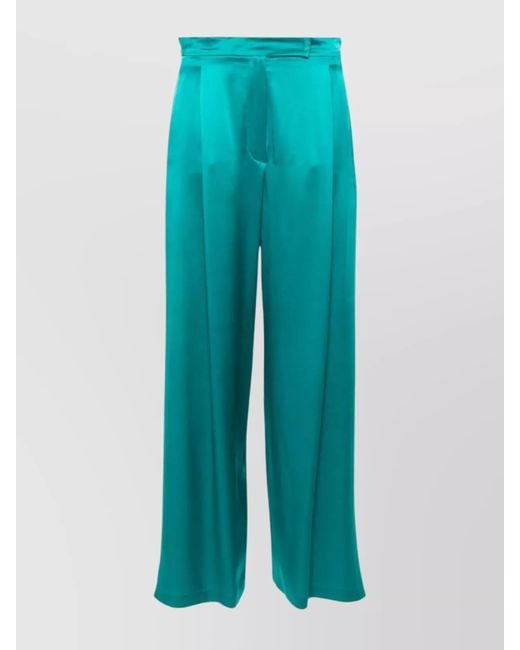 Max Mara Blue Silk High-Rise Wide-Leg Trousers
