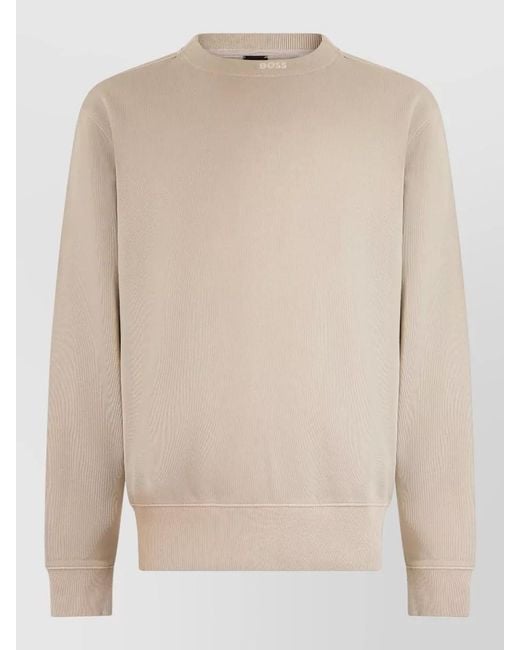Boss Natural Cotton Ribbed Crew Neck Sweatshirt for men