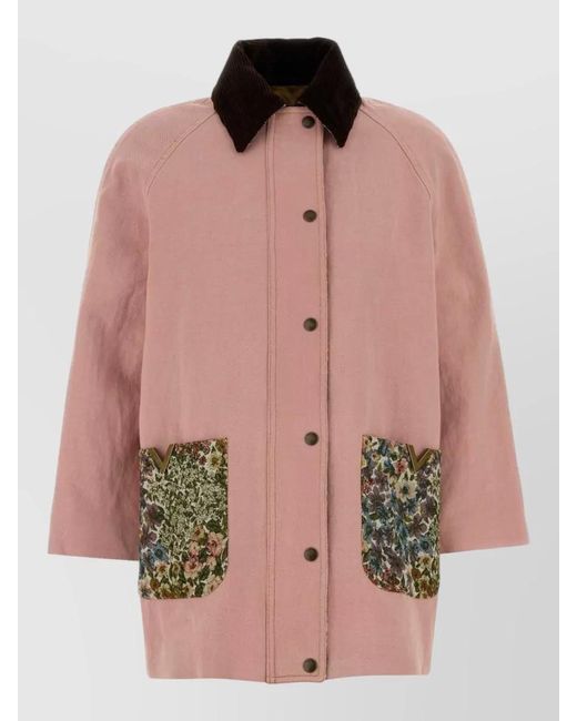 Valentino Garavani Pink Denim Jacket Contrast Collar Floral Pockets