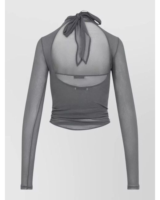 Lemaire Gray Sheer Draped Open-Back Sleeveless Top