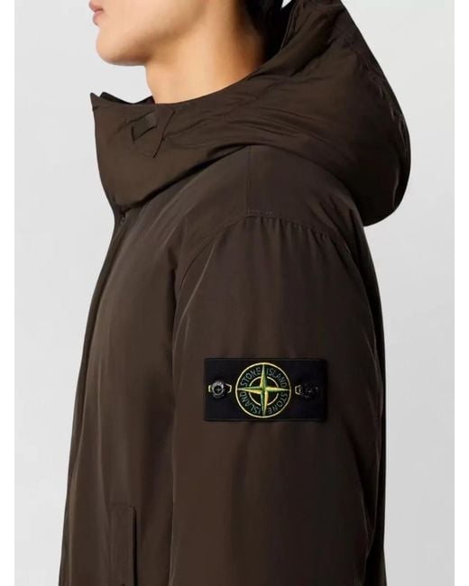 Stone Island Brown Down Hooded Puffer Coat for men