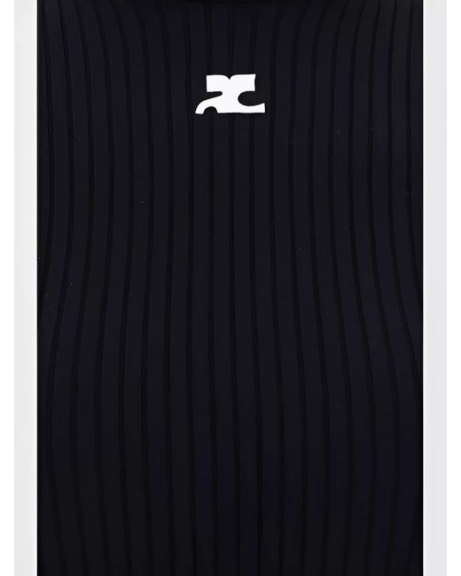 Courreges Black Ribbed Slim-Fit High-Neck Short-Sleeve Knitted Top