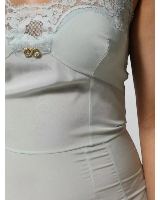 Dolce & Gabbana Gray Silk Lace Midi Slip Dress