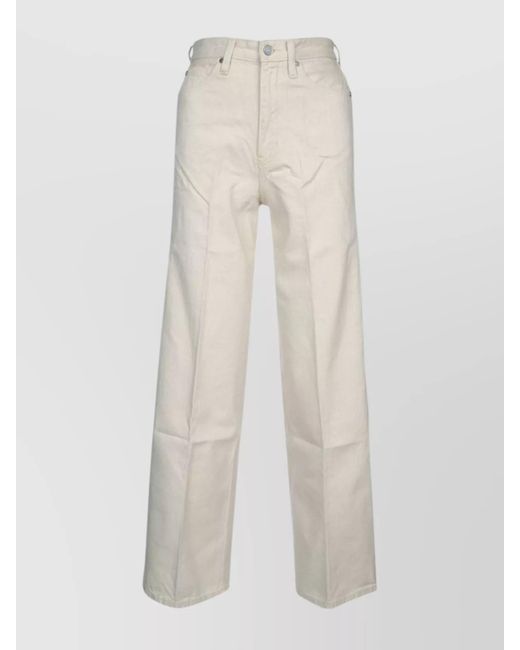 Calvin Klein White Wide Linen Trousers Pockets
