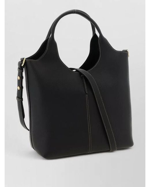 Tod's Black Small Metal Plate Shoulder Shopping Bag
