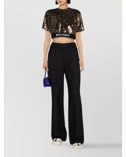 Palm Angels Black Sequin Long-Sleeve Top