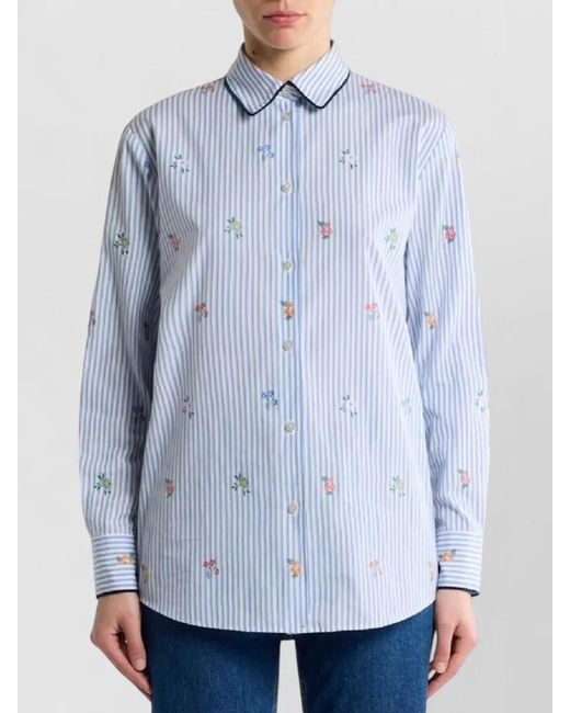Etro Blue Shirt Floral Embroidered Striped Design