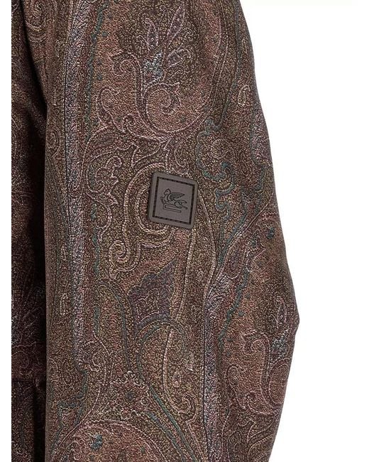 Etro Brown Arnica Hooded Bomber Jacket Paisley Pattern for men