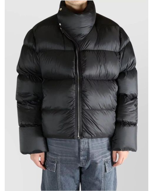 Rick Owens Black Down Quilted High-Neck Asymmetric-Zip Puffer Jacket for men