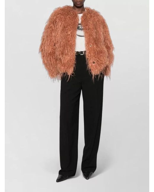 Forte_forte Brown Notched-Lapel Faux Fur Jacket