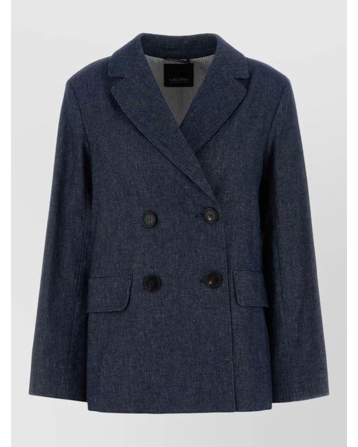 Max Mara Blue Stretch Denim Blazer Double Breasted Buttons