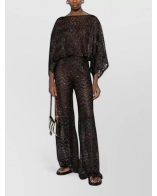 Missoni Black High Rise Wide Leg Metallic Sheer Trousers