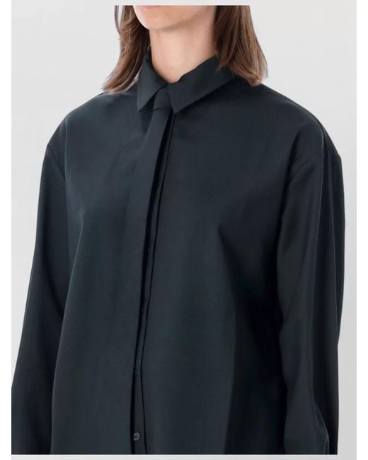 Frankie Shop Blue Long Sleeve Relaxed Shirt Tie Detail