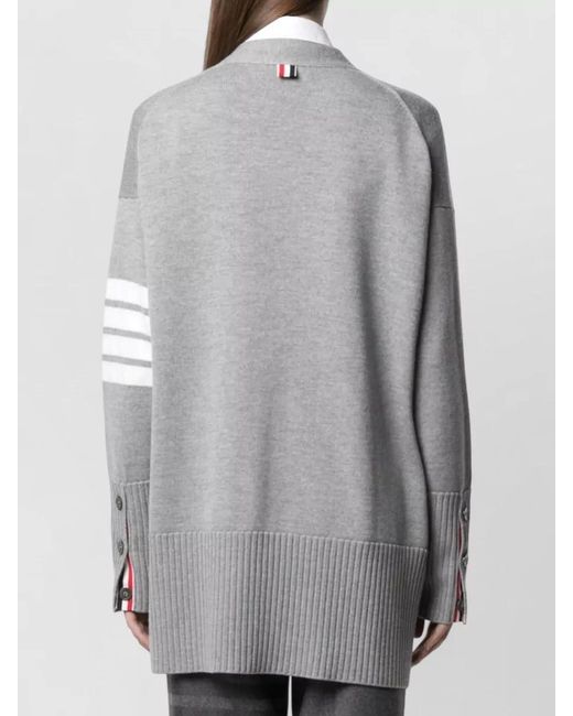 Thom Browne Gray Relaxed V Neck Cardigan Fine Merino Wool