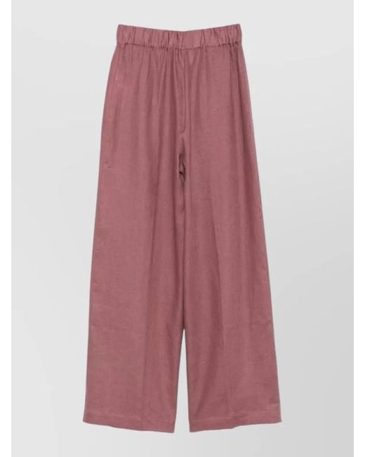 Semicouture Purple Jhonny Linen Trousers Wide Leg Slub