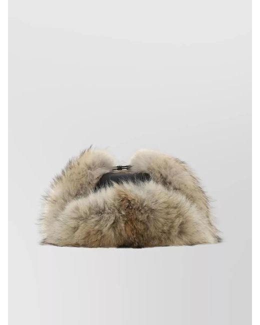 Prada Natural Adjustable Hat With Fur Accents