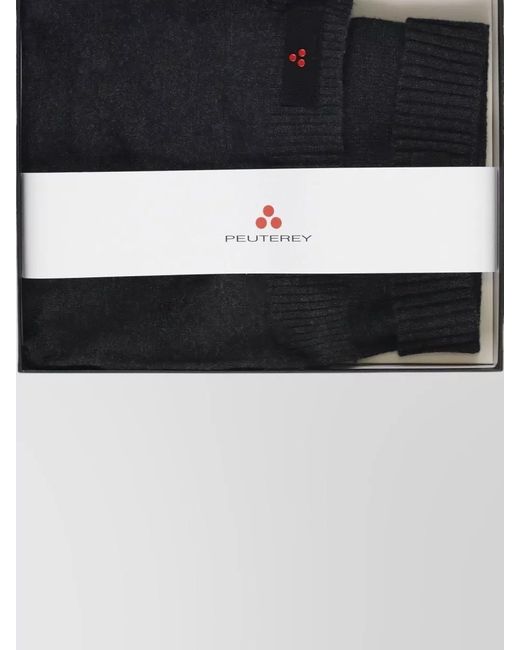 Peuterey Black Beanie And Scarf Set Knit Ribbed Cuff for men