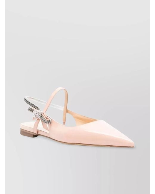 Mach & Mach Pink Leather Crystal-Embellished Slingback Ballerina Flats