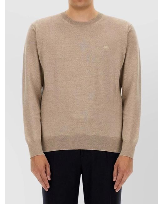 Etro Natural Logo-Print Wool Jumper for men