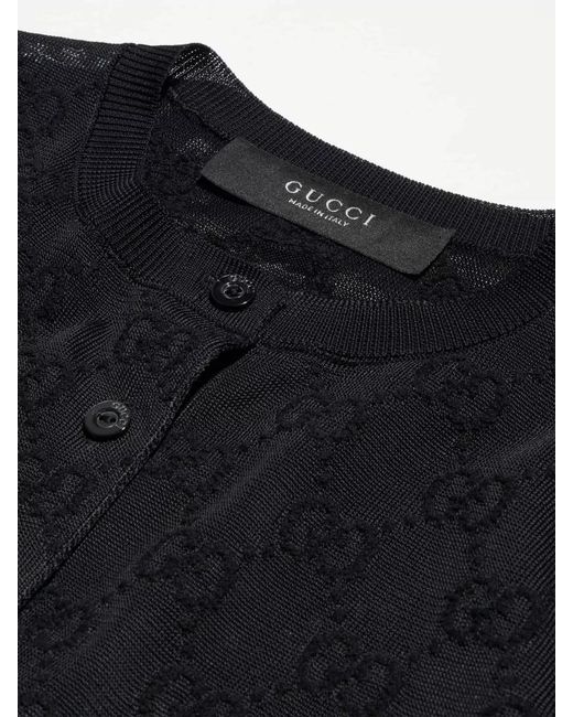 Gucci Black Sheer Knit Cardigan Ribbed Cuffs Hem