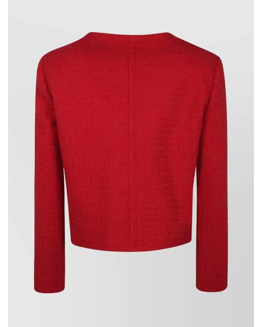 Patou Red Virgin Wool No Collar Box Tweed Jacket
