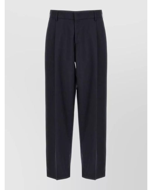 Cellar Door Blue Tailored Trousers Belt Loops Pleated Front for men