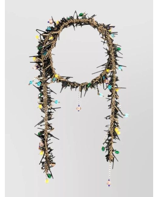 Dries Van Noten White Beaded Embroidery Scarf Necklace Glass Beads