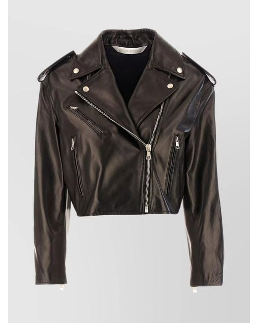 Palm Angels Black Zip-Up Leather Jacket