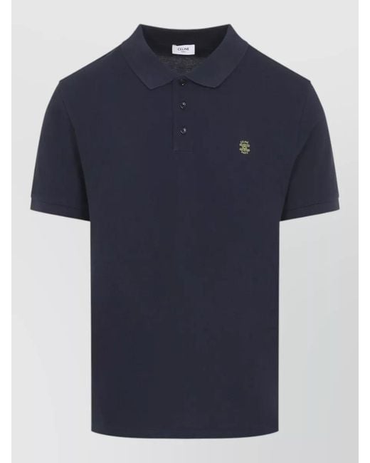 Céline Blue Polo Shirt Straight Fit Piqué Cotton Collar for men