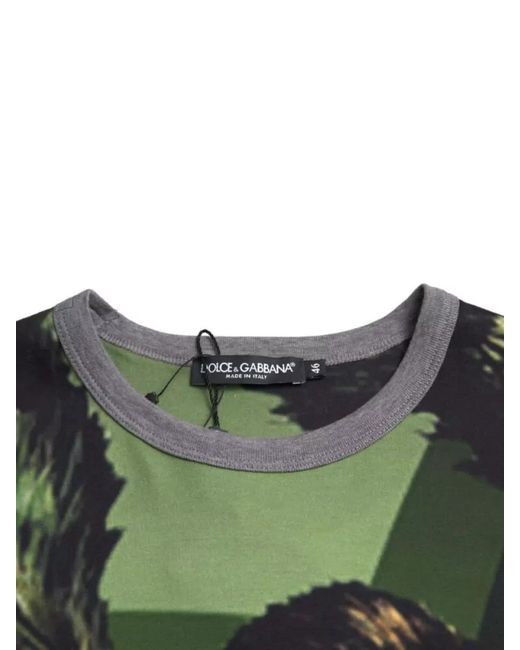 Dolce & Gabbana Green Cotton Graphic Print Short-Sleeve T-Shirt for men