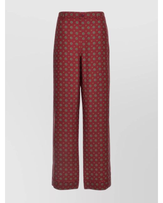Moschino Red Silk Printed High-Rise Straight-Leg Trousers