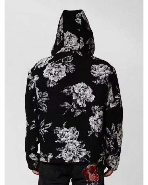 Dolce & Gabbana Black Floral-Print Hooded Jacket for men