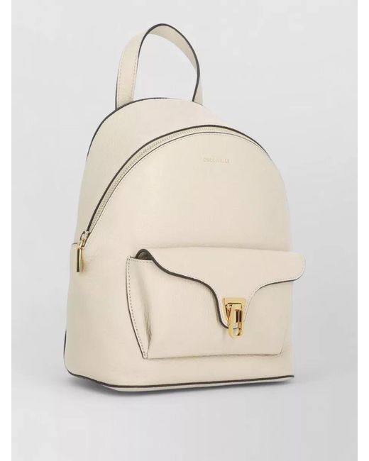Coccinelle Natural Leather Backpack Front Pocket Top Handle
