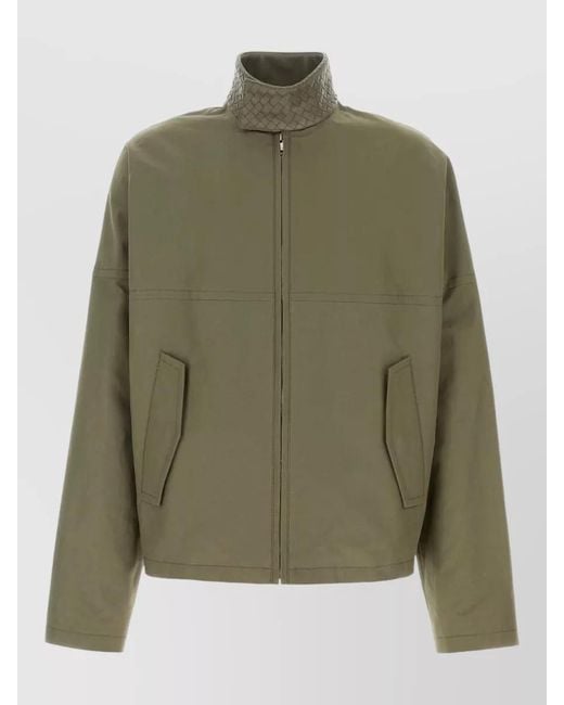 Bottega Veneta Green Cotton Jacket High Collar Quilted Detail for men