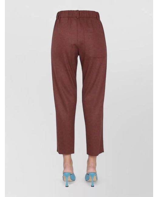 Alysi Red Cigarette Pants Elastic Waist Side Pockets