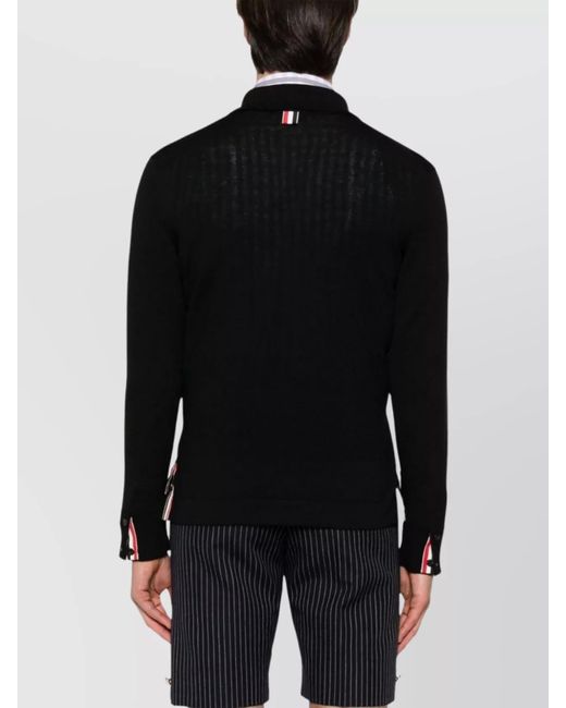 Thom Browne Black Virgin Wool Ribbed Cardigan for men