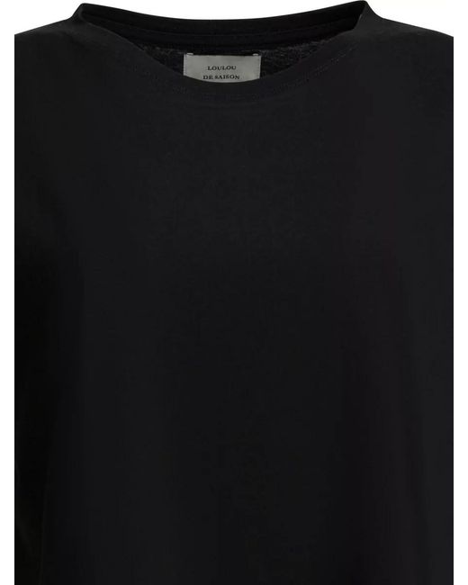 Loulou de Saison Black Short Sleeve Round Neck Slit Hem Top