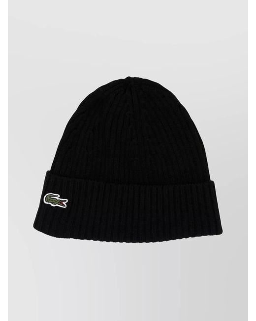 Lacoste Black Ribbed Texture Hat Folded Cuff for men