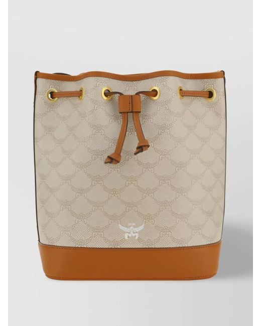 MCM Gray Adjustable Strap Monogram Bucket Bag