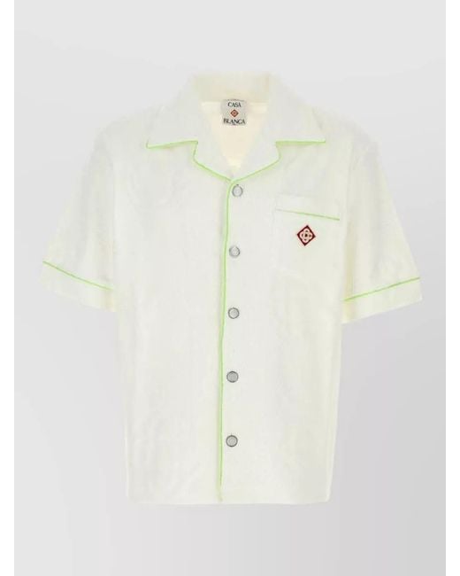 Casablanca White Cotton Blend Shirt Short Sleeves Pocket Piping for men