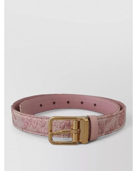 Dolce & Gabbana Pink Jacquard Embroidered Tone Metal Buckle Belt