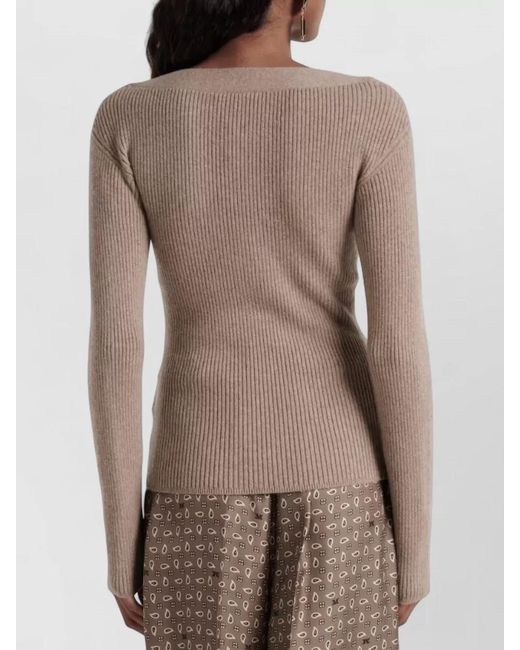 Max Mara Natural Cashmere Wool Blend V Neck Top