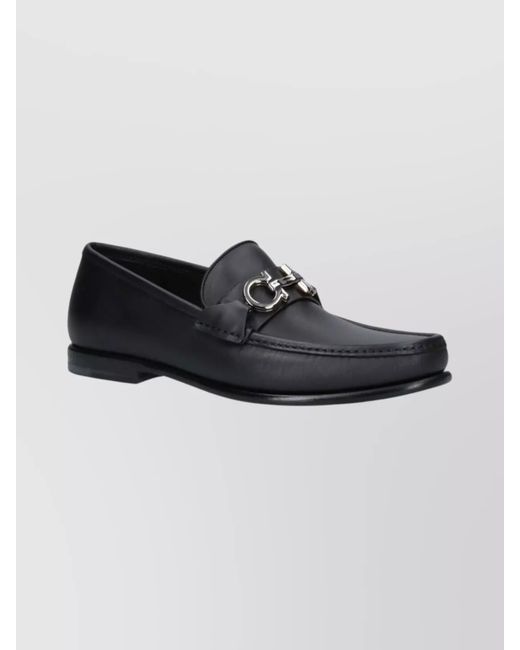 Ferragamo Black Round Toe Loafers Metal Hardware for men