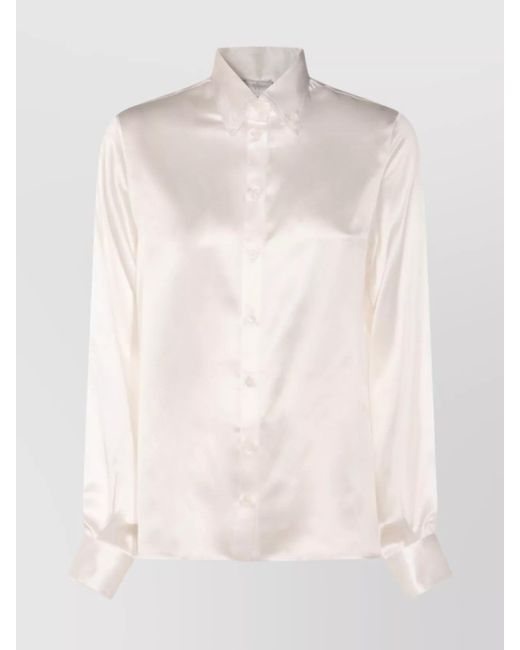 Eleventy Natural Satin Finish Long Sleeve Buttoned Cuffs Top